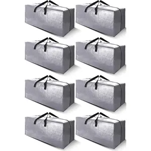 8 Pack Duty Large Moving Bags with Backpack Straps - Handles & Zippers, For Saving, Fold Flat, Alternative to Moving Box (Set of 8, Silver)
