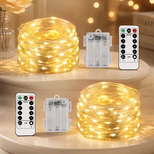 2 Pack Each 20 Ft 60 LED Short Fairy Lights Battery Operated Christmas String Lights with Remote, Waterproof 8 Modes Firefly Twinkle Lights for Christmas Tree, Wreath Decor Back to School Summer Sale Deals