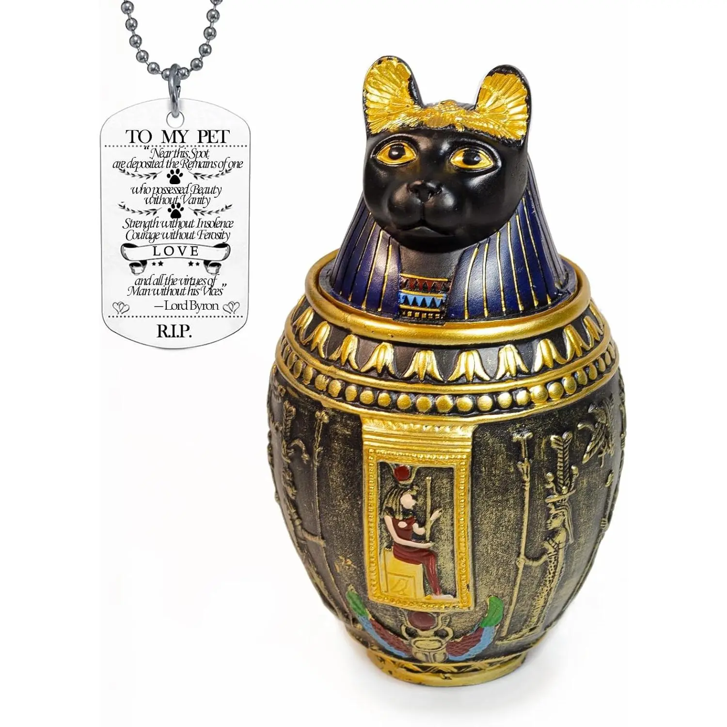 Pet Urn for Dogs and Cats Ashes - Medium to Large Decorative Cremation Urns for Pet Memorial - Egyptian Handcrafted Artifact for Home Decor (Large)