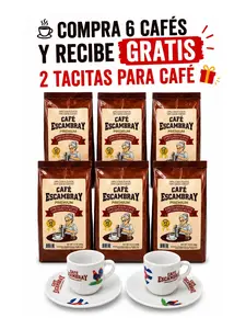 Cafe Escambray Premiun Cuban Espresso Ground Coffee 6 PK(8.5 oz (240 g)) + 2 free gift mugs - Strong Cuban Style Coffee, Dark Roast, Cafe Cubano Molido Premium.