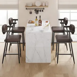 Garvee Set of 4 Rustic Black Bar Stools with Backrest and Armrests, Counter Height, Wide Padded Seat, Metal Legs with Footrest, Ideal for Kitchen Islands and Bars