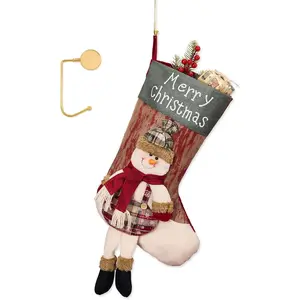 1 Pack   Christmas Stockings with Golden Hooks,  18'' Xmas Socks for Fireplace Mantel Decor, Holiday  Stockings Set for Gifts ( Snowman)