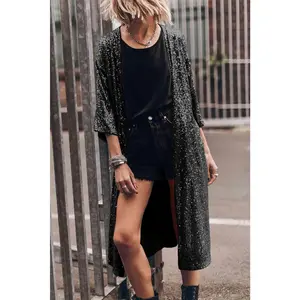 Sequin Open Front Duster Cardigan