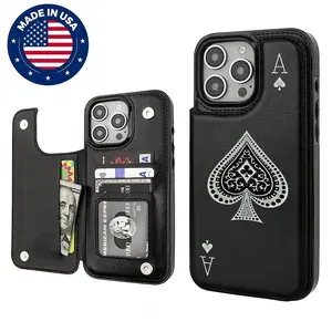 Texas Hold'em Ace of Diamonds Aesthetic Pattern Casing For iPhone 16 15 14 13 12 PRO PLUS MAX PU Leather Card Holder Stylish Gift Shockproof Protection Anti-Drop Protective Case Shell Cover Minimalist Design heritage phone Custom Protector Protector