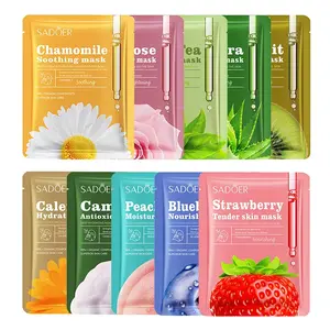 SADOER Fruit Floral Fragrance Face Mask 10pcs Moisturizing Firming Hydrating Chamomile Blueberry Facial Masks for Skin Care