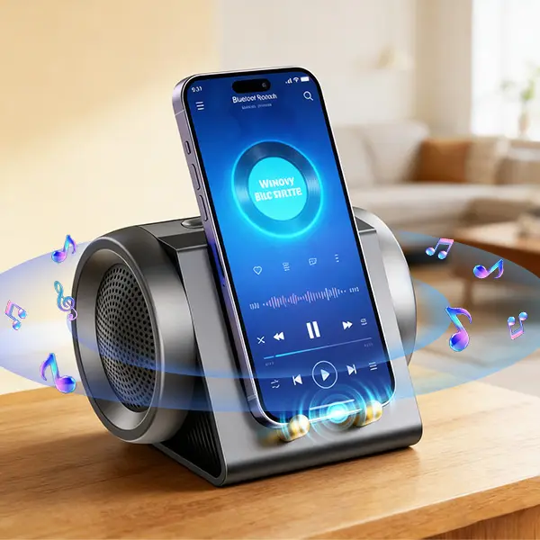 Wireless Bluetooth Induction Speaker Stand - Compact Lightweight 2-in-1 Desktop Holder for Smartphone/Tablet, Resonance Sound Audio Amplifier, Batteries Included, Cool Gifts for Guys Halloween Home Office Gadget