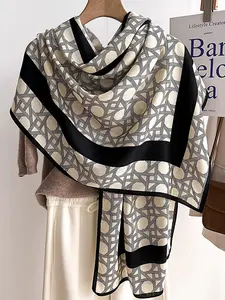 Autumn Winter Simple Geometric Print Long Loose Fit Scarf, Warm Neck Protection Multifunctional Shawl Wrap, Stylish Versatile Accessories
