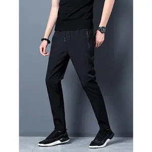 Men's Solid Track Pants With Zipper Pockets, Casual Drawstring Pants For Outdoor Activities Gift