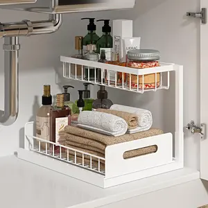 Under Sink Organizer, Pull Out Cabinet Organizer 2 Tier Slide Out Sink Shelf Cabinet Storage Shelves, Under Sink Storage for Kitchen Bathroom Cabinet