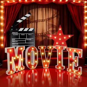 Movie Theater Decor,Film Clapper Board and Light Up Letters Sign with LED  Sign Movie Props for Night Decorations, Room Theater Decor Party Supplies