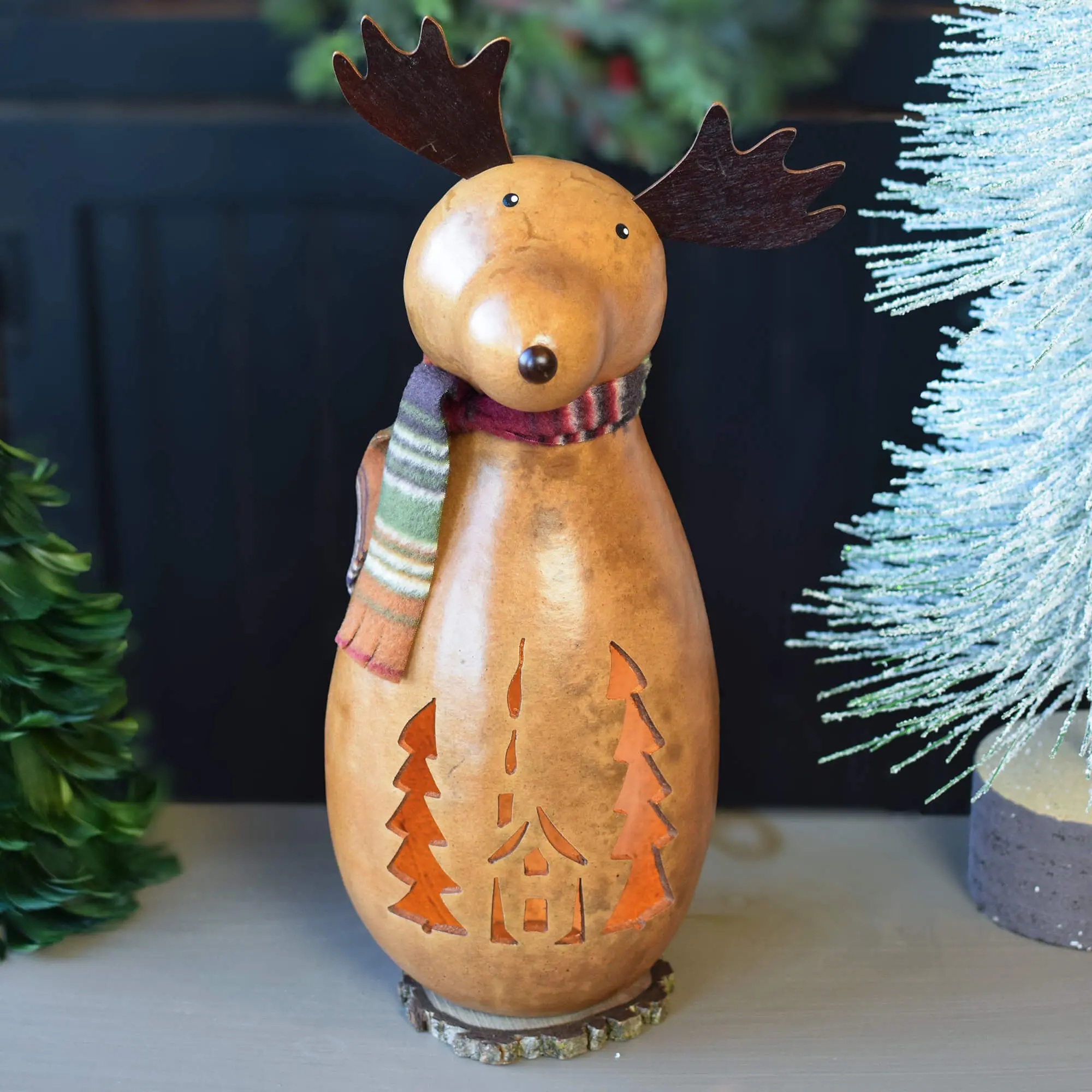 Hand-Crafted Moose Gourd - Miles Small Tall Lit - Winter Decor