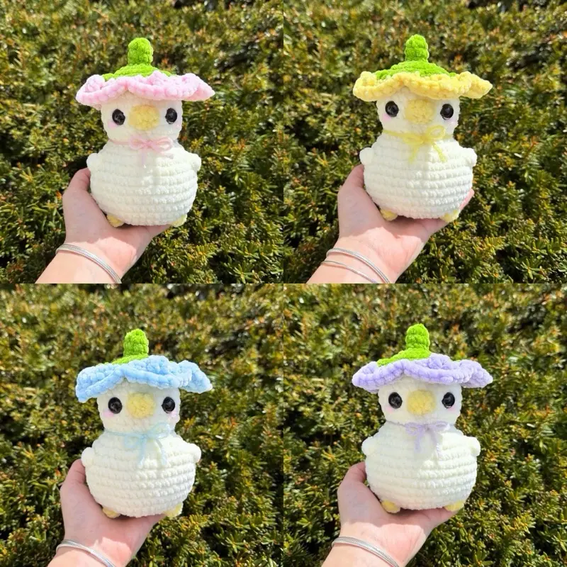 Hand-crocheted flower ducks
