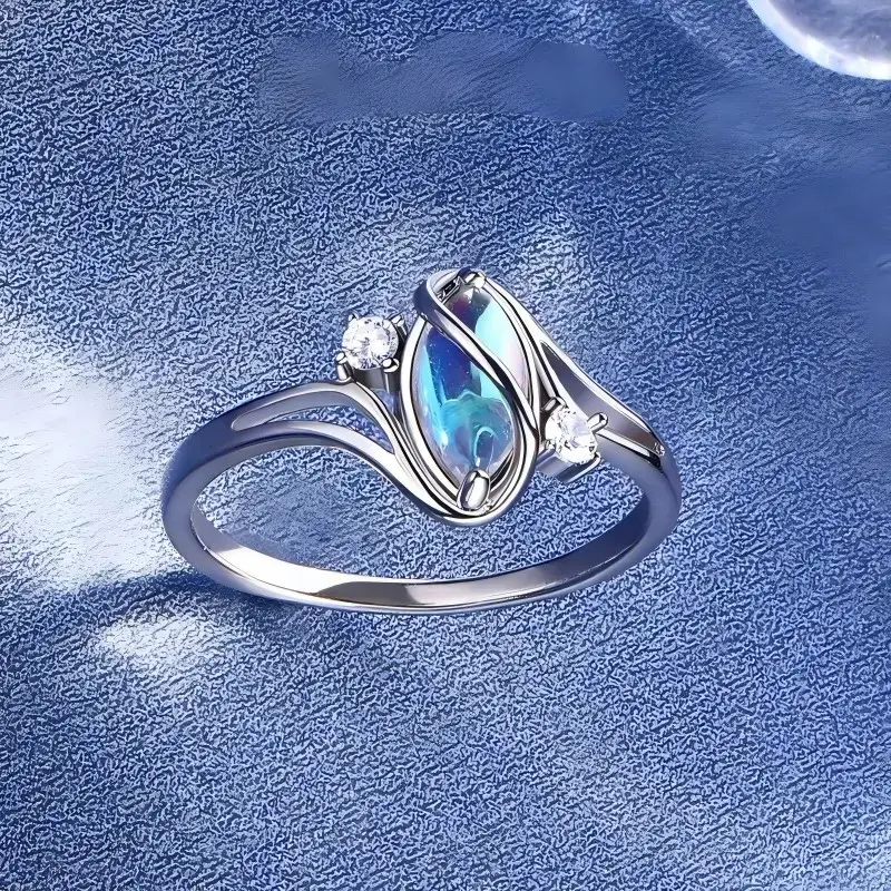 Moonstone Ring with 5A CZ Accent Design, Elegant Women's Rainbow Stone Jewelry for Girls, Romantic Moon Ring Perfect Gift for Lover as Birthday and Christmas, for Daily Wear and Party,Mother's day Gift, Whimsigoth, Unique Rings