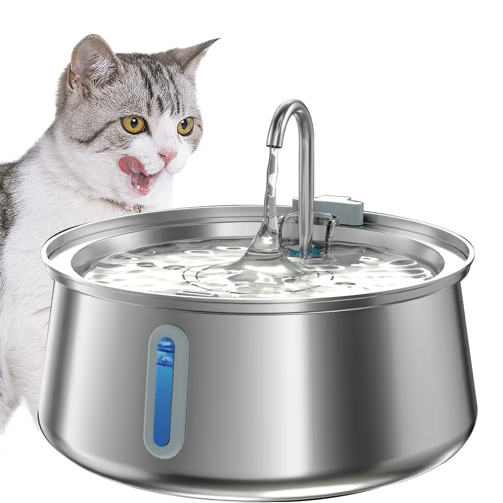 Homtyler Stainless Steel Cat Water Fountain,Pet Water Fountain 4L/135oz Large Capacity,Dog Water Dispenser with Water Level Window, Multiple Filtratio