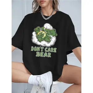 Women's Cotton T-Shirt with Don't Care Bear Print Casual Loose Fit St Breathable Material Cute Cartoon Design Perfect for Daily Wear Summer Outfit Trendy Graphic Tee Size S-XXL Themed Vintage Day the Sugar of Mexican Unisex Maternity Halloween T-Shirt