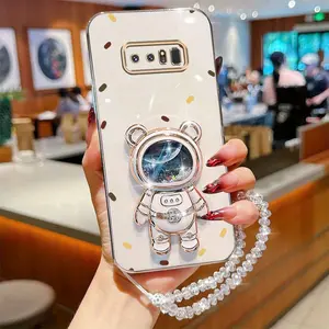 Crystal Jewelry Strap Lanyard Note 8 Shockproof Plating Phone Holder Case Compatible With for Samsung Galaxy Note 8 Wave Point Quicksand Astronaut Bear Case Cover for Popular