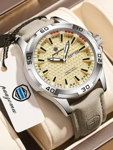 Paazomu Men's Luxury Watch, Waterproof Luminous Quartz Wristwatch, Stainless Steel Sporty Design, Date & Week Display, Fashionable Men's Timepiece, Casual Watch