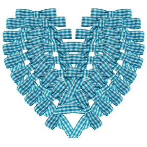 50PCS 1-1/2" Blue&White Mini Gingham Ribbon Bows Without Twist Ties for Decoration Small Bows for Holiday Gift Wrapping Packaging (1.5“-Vivid.Blue)