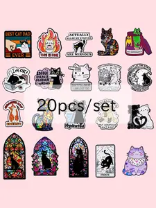 20pcs/set  Enamel Cute Cat Brooches, Stylish Animal and Quote Pins, Perfect Accessory Gift for Cat Lovers