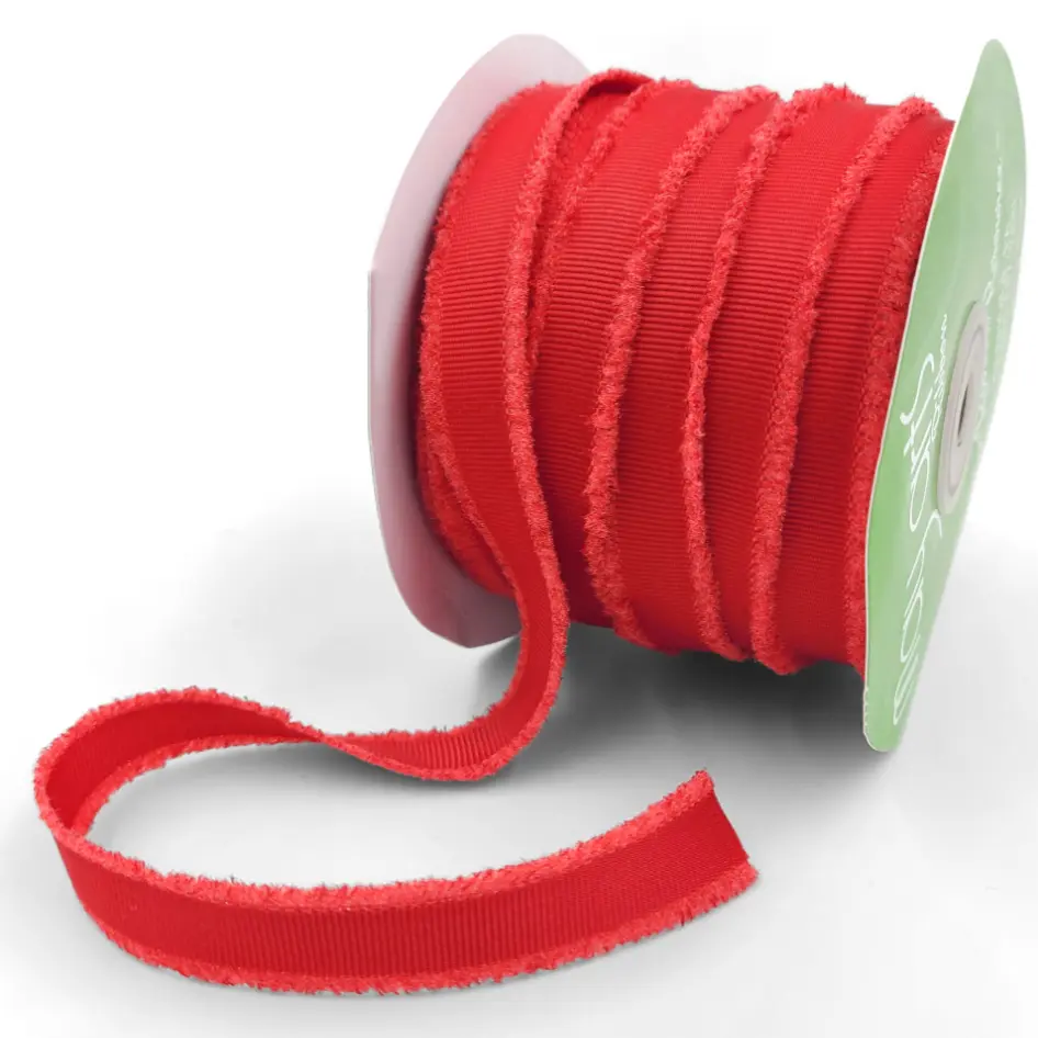 Fuzzy Grosgrain Ribbon - Red | 5/8" Width | 50 Yard Roll