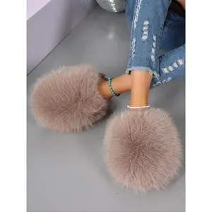 Women's Cute Plain Color Fluffy Plush Slippers, Elegant Fur Slippers, Women Soft Cushioned Slippers, Casual Soft Home Bathroom Slippers, Warm Slippers for Women Indoor & Outdoor Use for Fall & Winter, Footwear