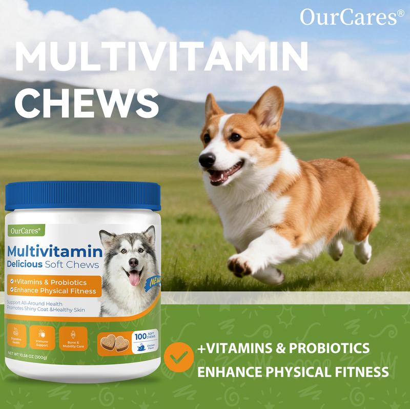 OurCares Generation 2 Dog Multivitamin Supplements 120 Count Dog Multivitamin Chewable  Immune Joint Support Skin Gut Health Glucosamine & Probiotics - Safe for Senior & Puppy Multivitamin - Chicken Flavor Pet Daily Chews Snacks