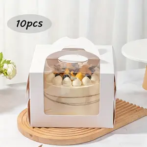 Transparent Cake Boxes with Handles and Base, 3 Inch Window Mousse Cake Box, Thick Bottom, Premium Cake Box, Ideal for Birthday Parties and Picnics