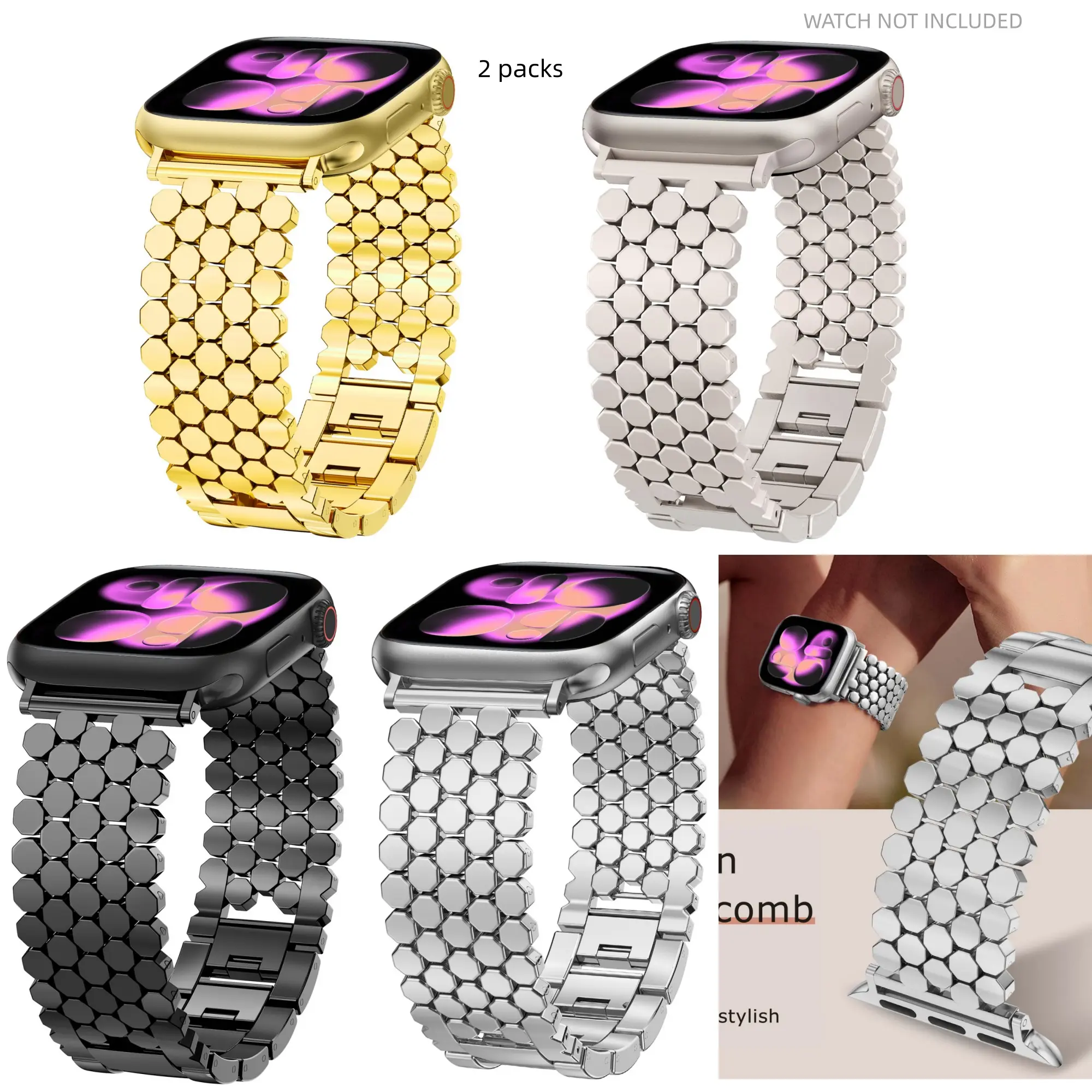 Suitable for Apple Watch Band, Smartwatch Accessories, women's 41/40/38/44/45/49mm, honeycomb adjustable metal elegant wristband, suitable for iWatch series 11 10 9 8 7 6 5 4 3 2 1 Ultra3 SE3 metal bracelet strap Smart Watch Strap Wearable Accessory