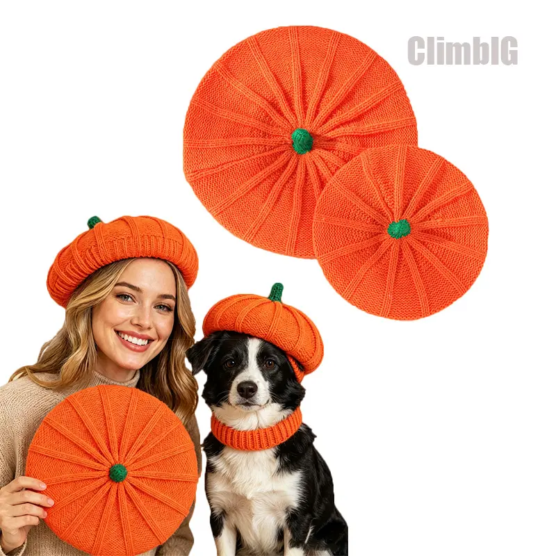 1/2PCS Pumpkin Beret Hat Set for Dog & Owner, Matching Pet Parent Accessories, Cute Fall Pet Costume Hat, Cozy Autumn Outfit for Dogs, Halloween Thanksgiving Gift for Dog Lovers,Outdoor