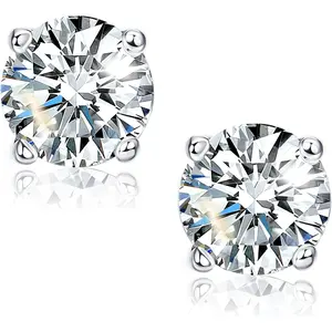 【Unisex synthetic Moissanite Earring】Fansilver synthetic Moissanite Stud Earrings, 0.6ct-3ct D Color VVS1 Clarity, Brilliant Round Cut Lab Earrings, Synthetic Moissanite Earrings