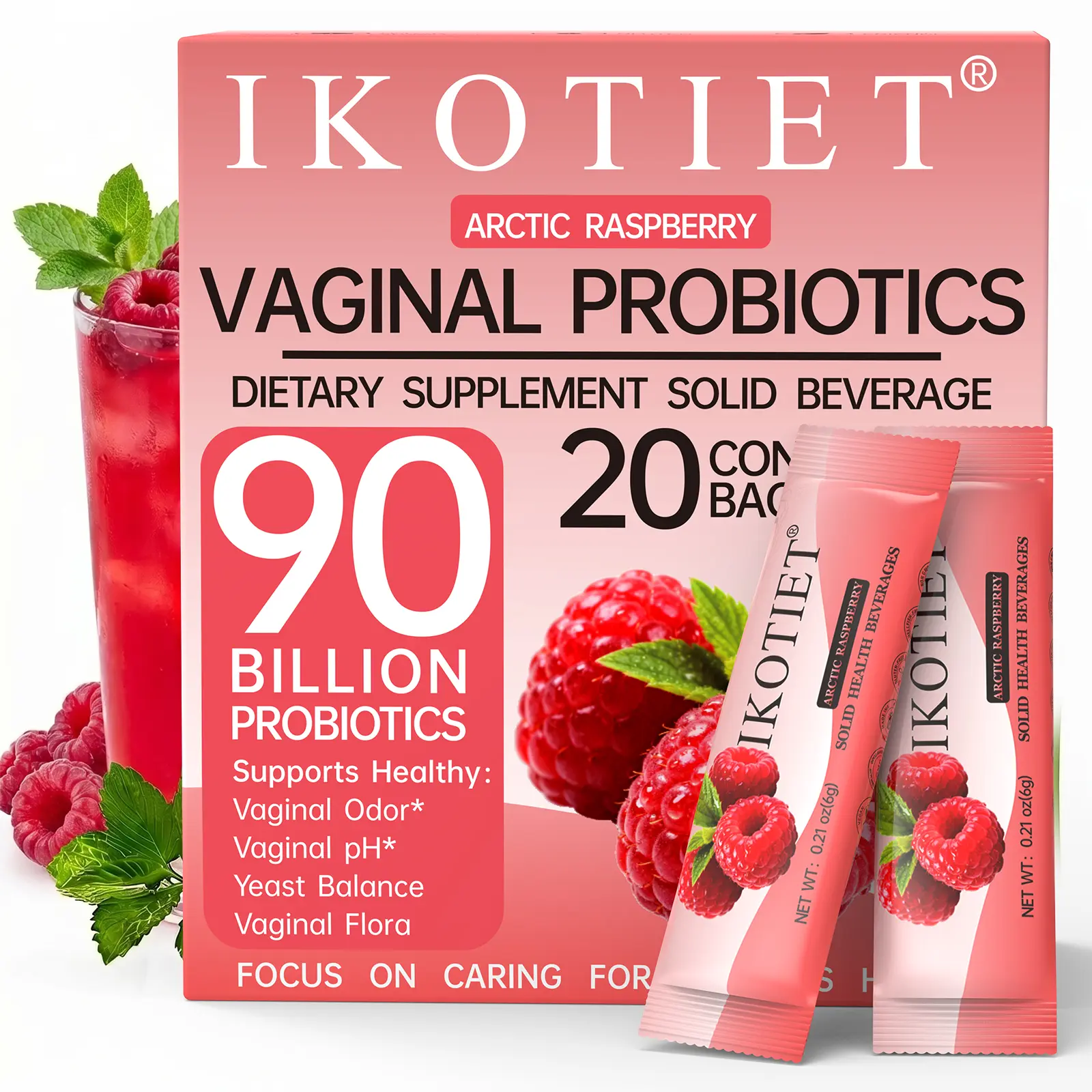 Women's Prebiotic and Probiotic Mixed Drink for Healthy pH Balance Delicious Arctic Raspberry Flavor 1 Box 20 Sachets