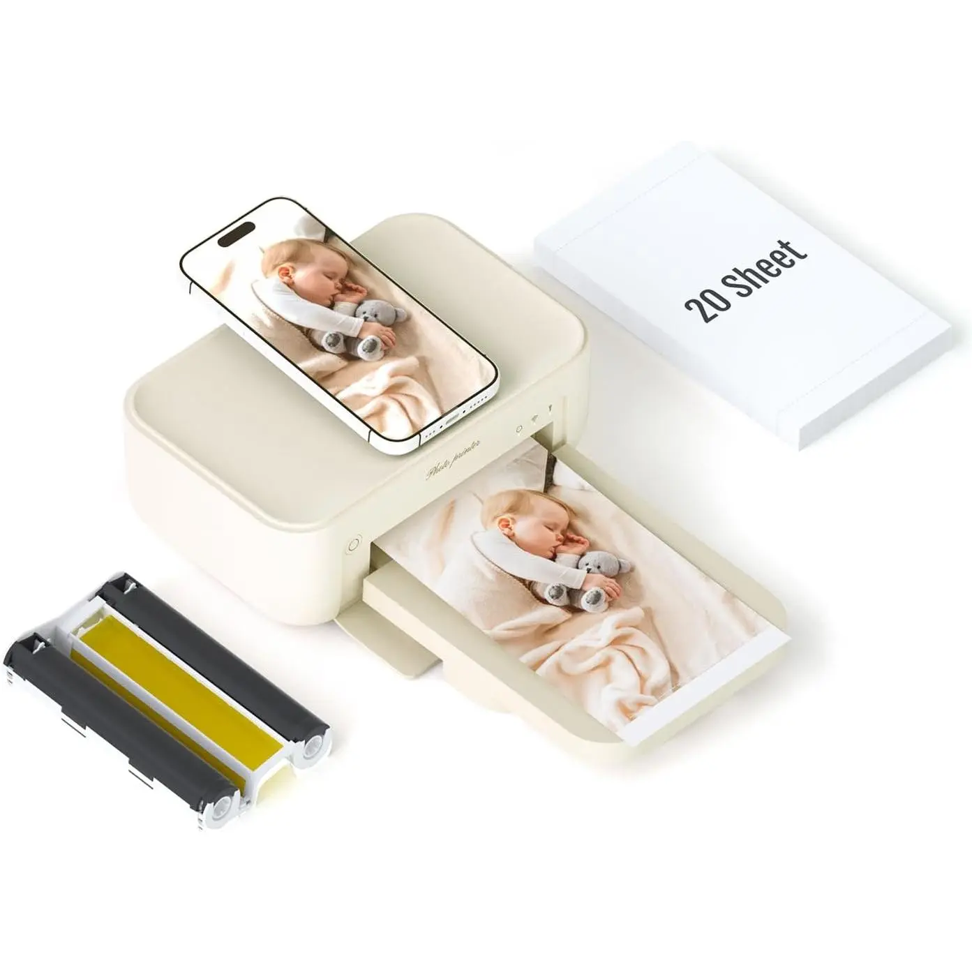 Photo Printer 4x6,+20 Sheets&1ribbon,   Picture Printer for , Android, Smartphone, Thermal Dye-Sublimation, AR Video Printing,Portable Photo Printers ()