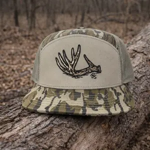 Antler Shed 7-Panel Hat - Brown/Khaki/ Bottomland/ Duck Camo Embroidered Snapback, Deer Hunting Outdoor Hat Gift For Hunters