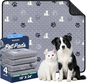 Washable Pee Pads Dogs 4 Pack Absorbent Reusable Training Dog Pads Pet Puppy Pads Non-Slip Potty Pads Whelping Grey 18"x24"