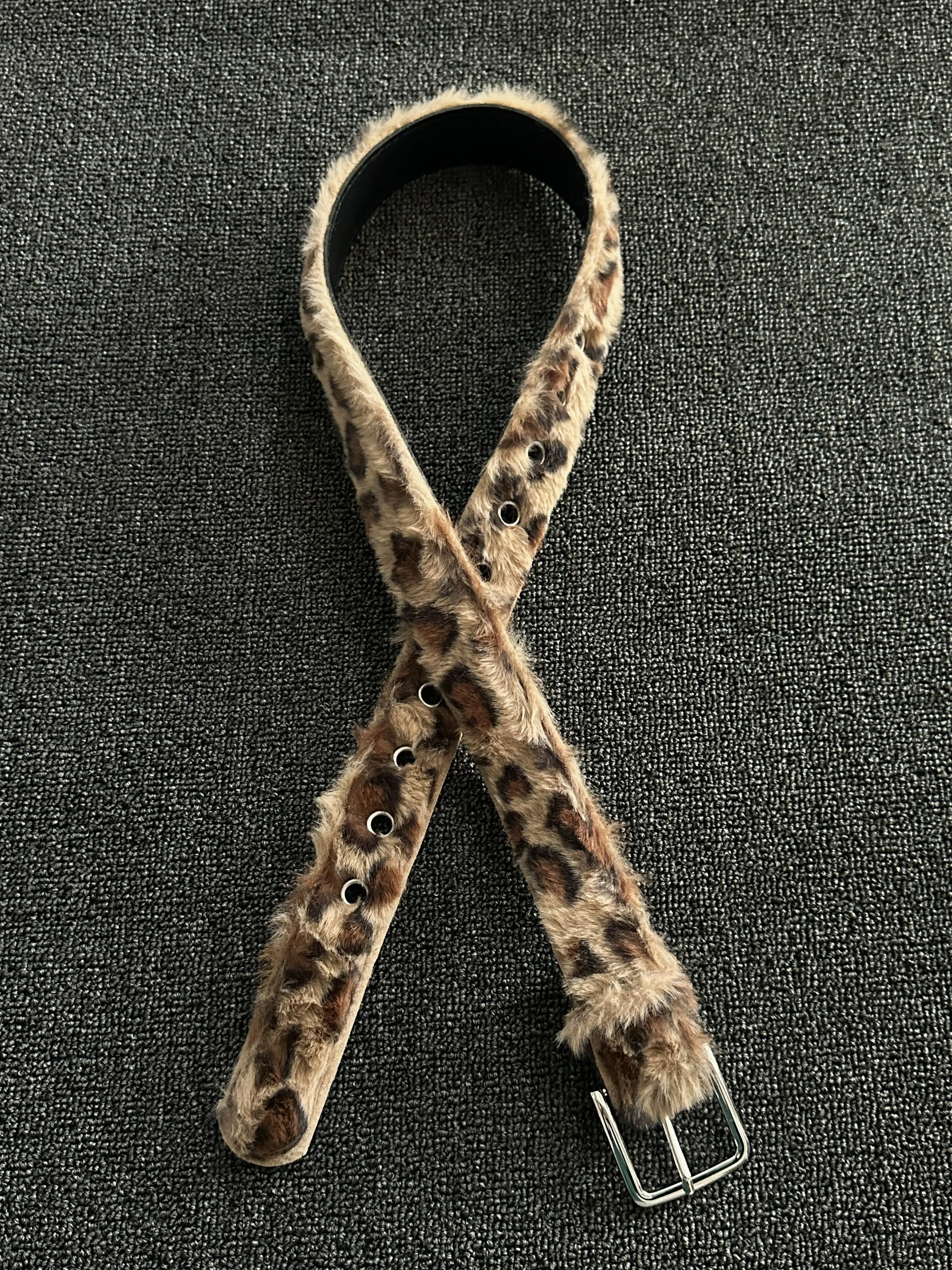 Faux Fur Leopard Print Belt, Punk Leather Belt, Street Style Belt, Statement Belts, Belt With Buckle, Y2K Fashion Vintage Design, Unisex Metal Buckle, Casual Style Accessory for Men and Women