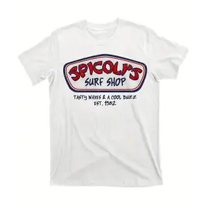 Men's Shortsleeve Cotton Tshirt - Spicoli's Surf Shop 1981 Vintage Logo, Round Neck, Street Style, Unisex Streetwear, "Taste the waves and follow the trend" Slogan, Machine Washable Casual Top, American Father's Day Funny Gift Idea