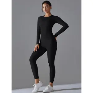 Women's Solid Long Sleeve Tee & Leggings Sports Set, Casual Comfy Breathable Two-piece Outfits for Yoga Gym Workout Running, Ladies Sportswear for All Seasons