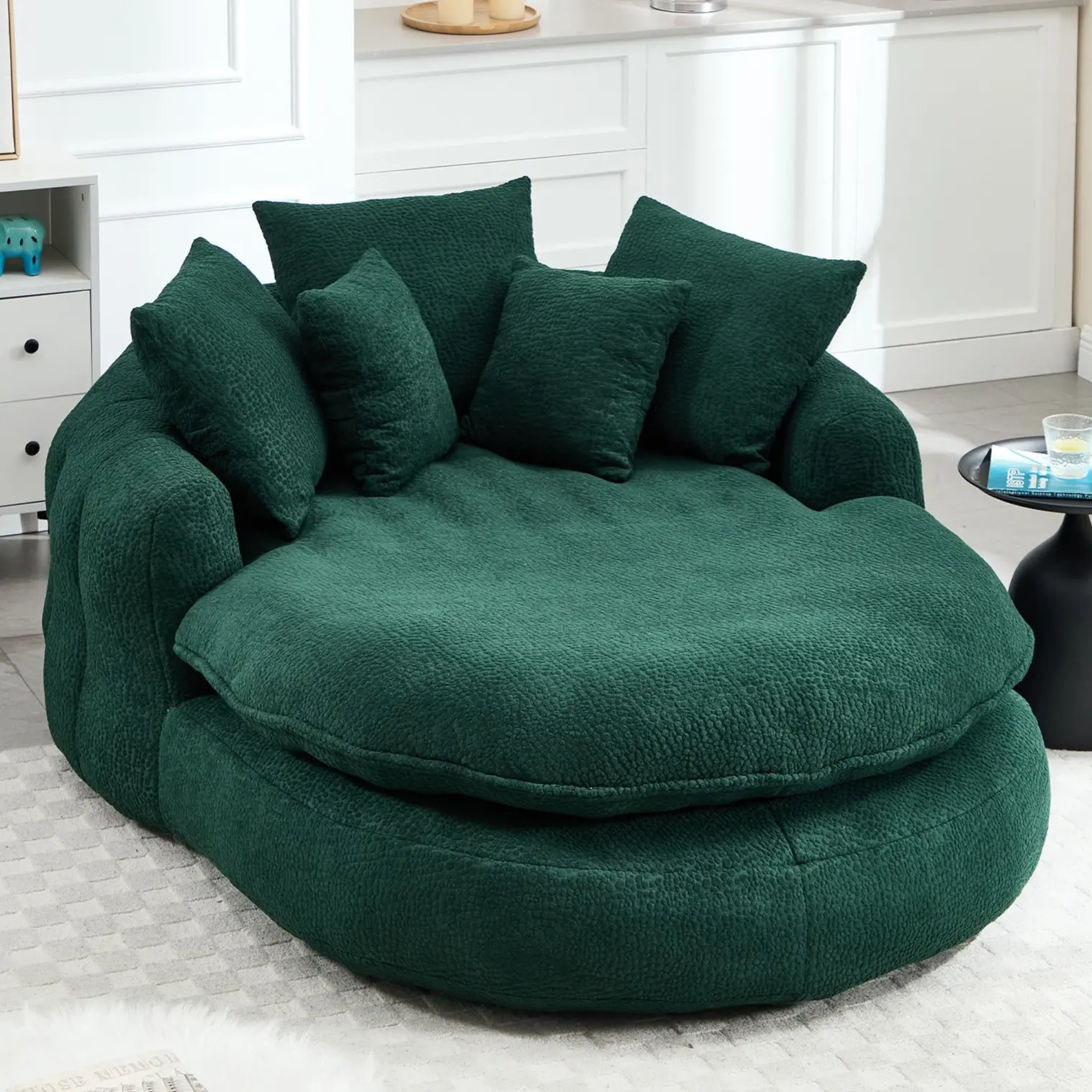 Eyisean 71" Oversized Chenille Upholstered Bean Bag Couch Chair - Adult Room Furniture, Comfy Deep-Seat Cloud Daybed with 5 Pillows, No Assembly Required, Lazy Boneless Sofa for Living Room