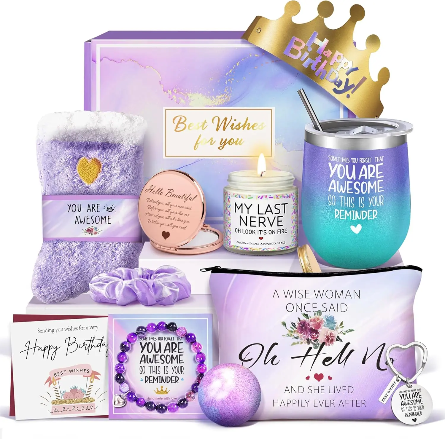 Gifts for Women, Birthday Gift Basket for Women, Happy Birthday Gift Set for Best Friend, Sister, Mom, Wife, Girlfriend, Coworker and Bestie, Self Care Spa Gift Box for Her, Thoughtful Relaxation Gift for Any Occasion