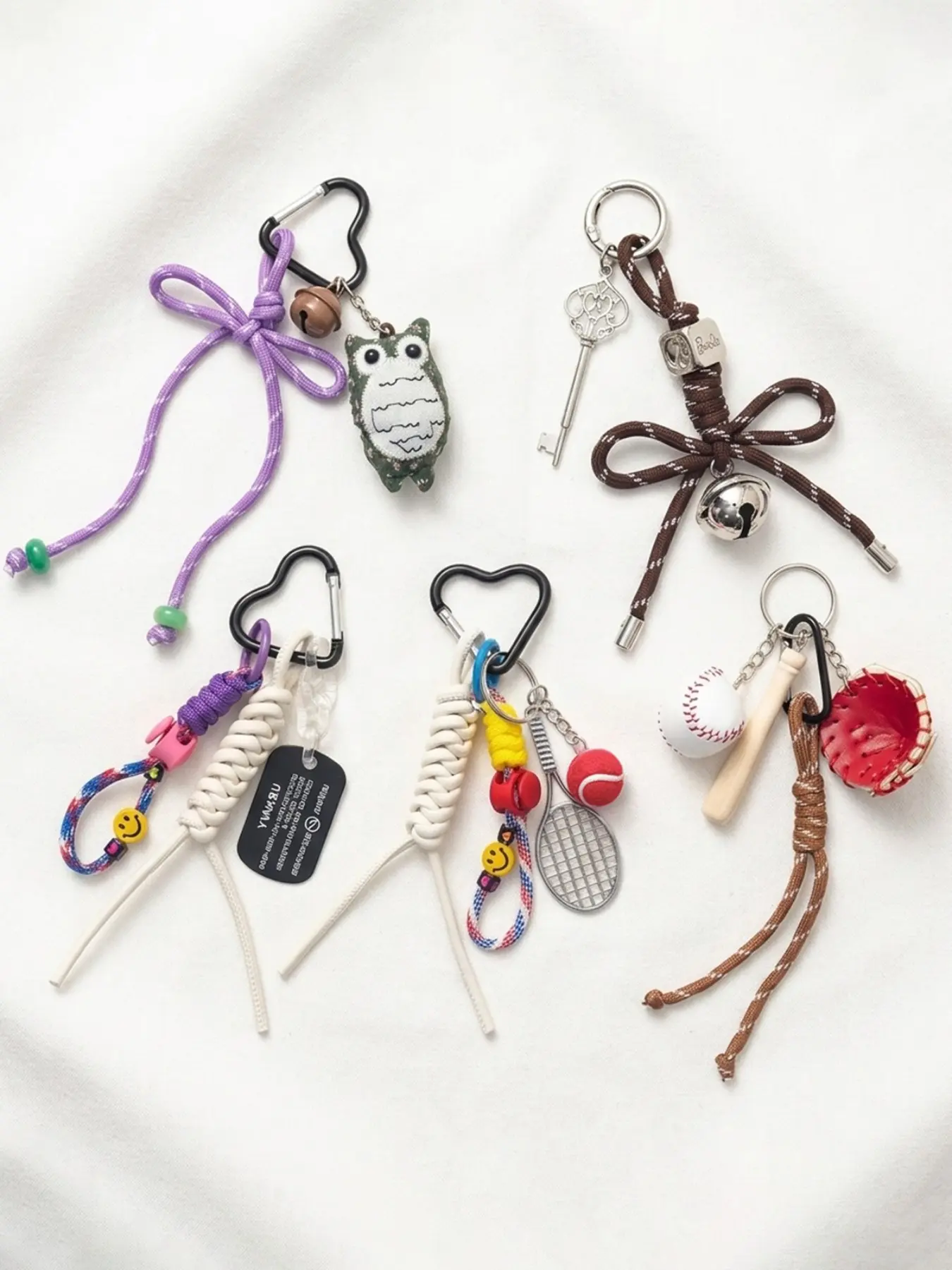 Tennis Woven Bag Charm Keychain, Cute Smiley Face Handbag Pendant, Aesthetic Heart Carabiner Key Ring, Sporty Bag Decor, Keychain For Bags, Birthday Christmas Gift for Tennis Lovers Women Girls