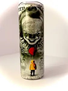 20 oz Pennywise Newspaper Stainless Steel Tumbler with Lid, Straw Halloween