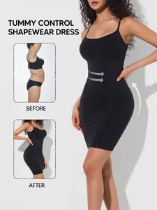 Women's Waist Cinching Slimming Tank Dress, Sleeveless Shaping Strap Bodysuit, Above Knee Length, Casual Style, Short Skirt