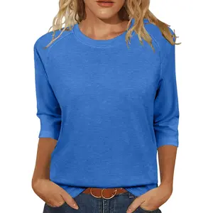 Womens Tops Casual 3/4 Sleeve Crew Neck Shirts Loose Fit Tunic Blouses Summer Tees