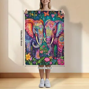 Vibrant Boho Elephant Tapestry with Floral, Butterfly & Heart Motifs