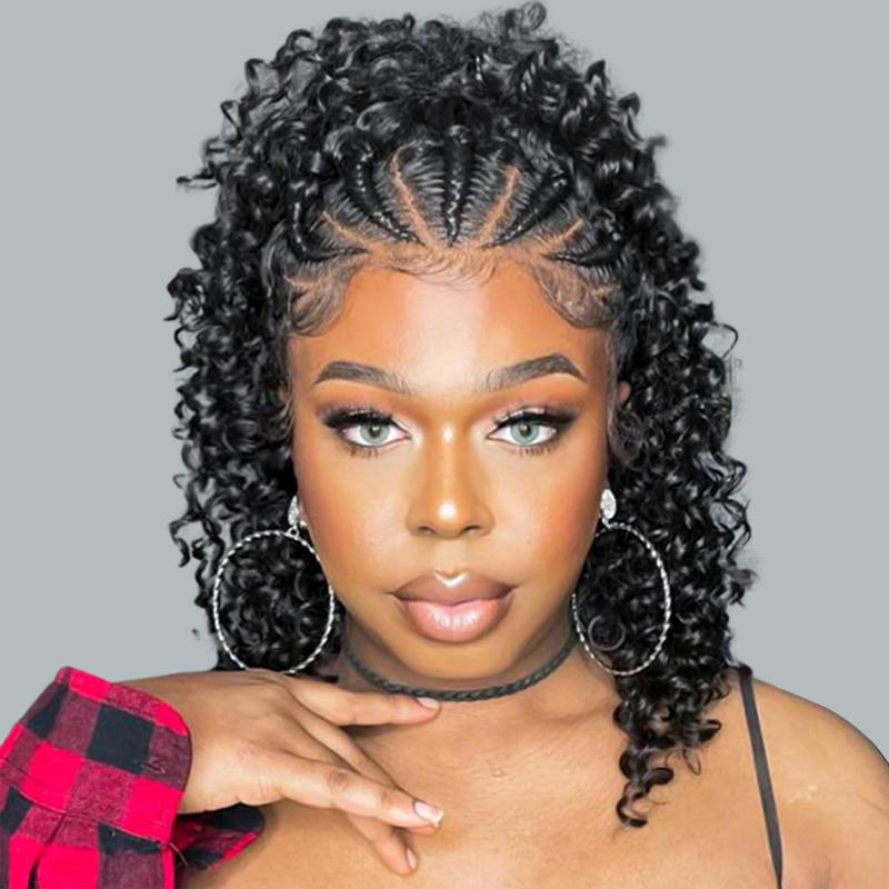 West Kiss Braided 13x4 Bob Wigs Human Hair Deep Curly Lace Front Knotless Wig