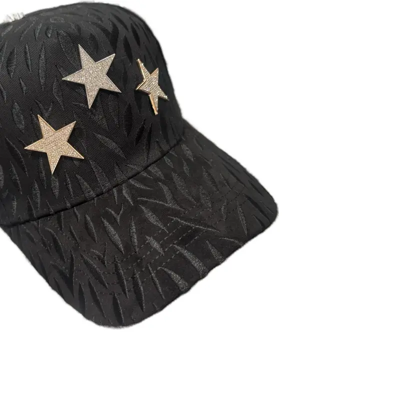 Barbas Hats x CT Rockstar Hat Viral with Gold Star Embellishments and Black Leaf Pattern
