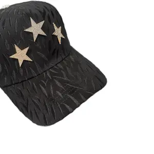Barbas Hats x CT Rockstar Hat Viral with Gold Star Embellishments and Black Leaf Pattern