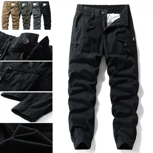 Men’s multi-pocket tactical cargo pants made from pure cotton with slight stretch; high-quality, soft, breathable, durable, slim fit. Solid color, windproof—ideal for spring, summer, and autumn outdoor hiking, everyday casual wear, and mountaineering.