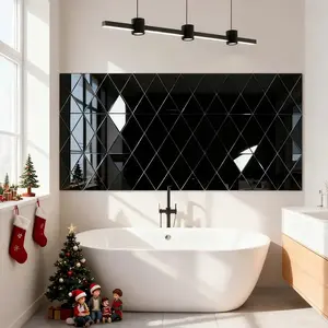 Black three-dimensional acrylic mirror wall sticker, diamond shaped self-adhesive wall decoration sticker, suitable for DIY home and office decoration in living rooms, bedrooms, background walls