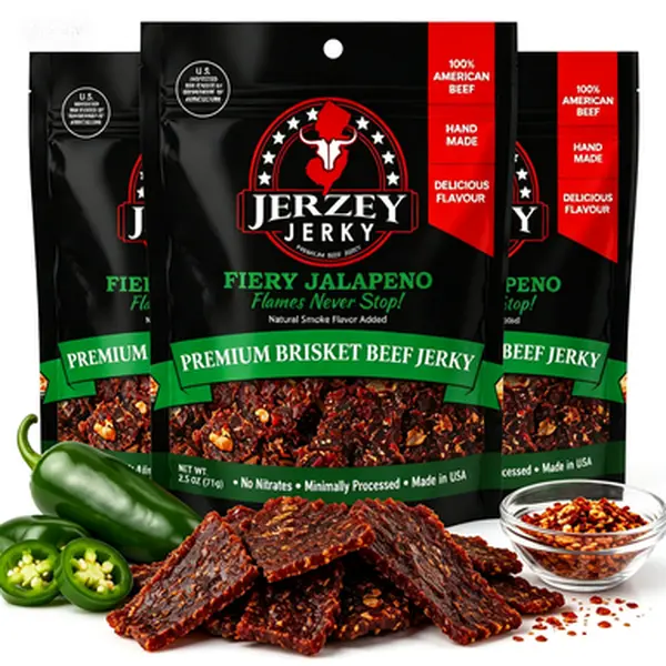Smoky Jalapeño Brisket Beef Jerky | Bold Hickory Spicy Flavor | All Natural High Protein Snack 2.5oz, Made in USA